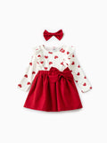 2pcs Baby Girl Heart-shaped and Bow Dress Set Red