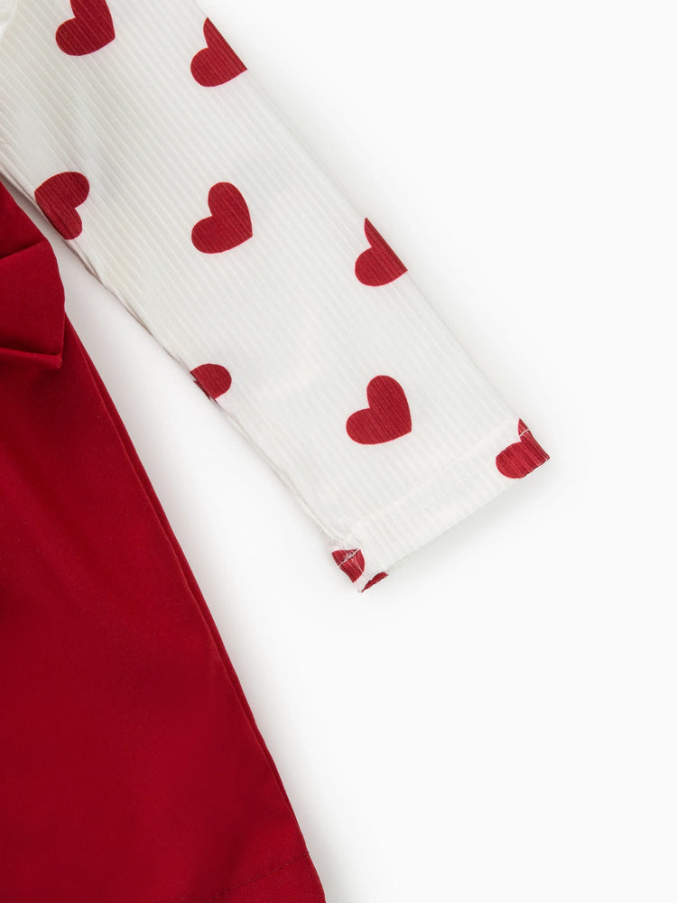 2pcs Baby Girl Heart-shaped and Bow Dress Set Red