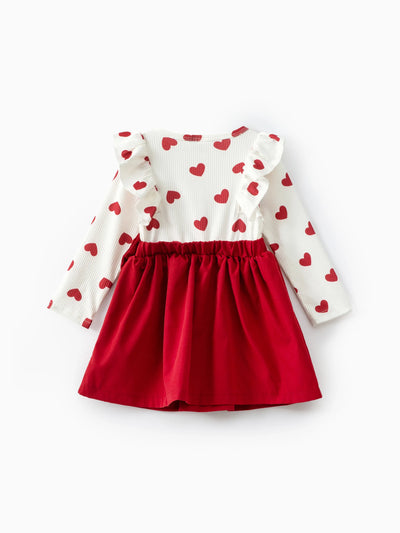 2pcs Baby Girl Heart-shaped and Bow Dress Set Red