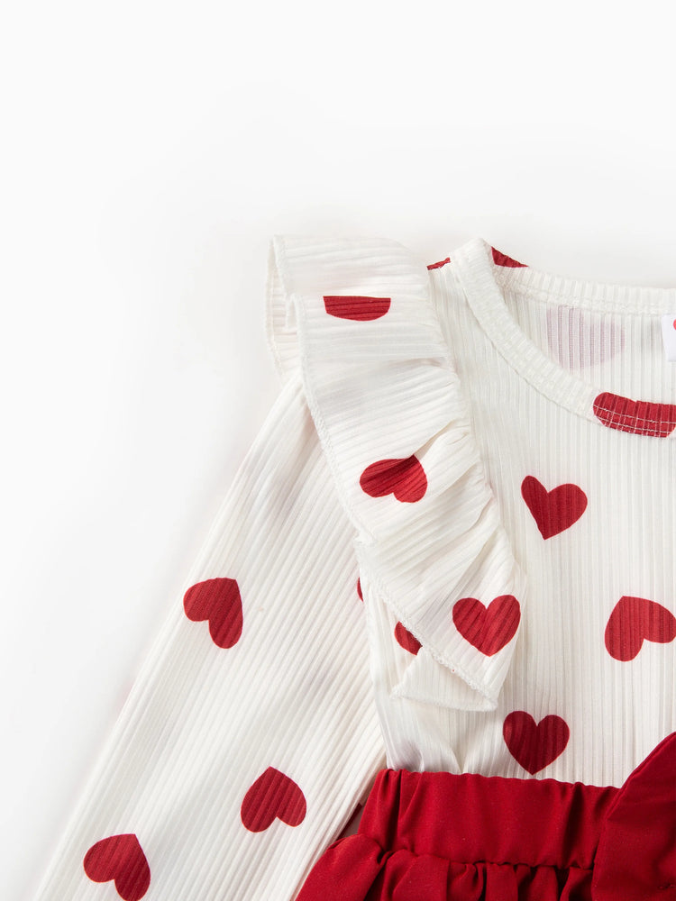 2pcs Baby Girl Heart-shaped and Bow Dress Set Red