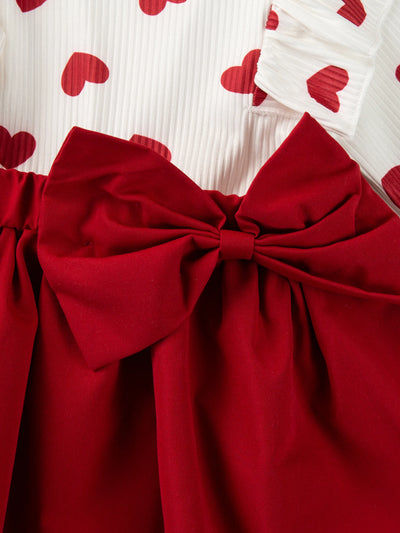2pcs Baby Girl Heart-shaped and Bow Dress Set Red