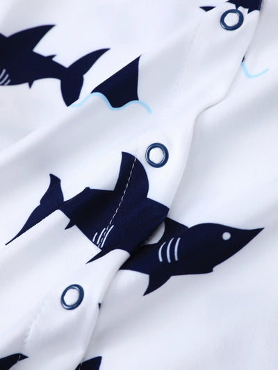 Kurzarm-Druckknopf-Strampler mit Baby-Jungen-Print/gestreift Dunkelblau+weiß