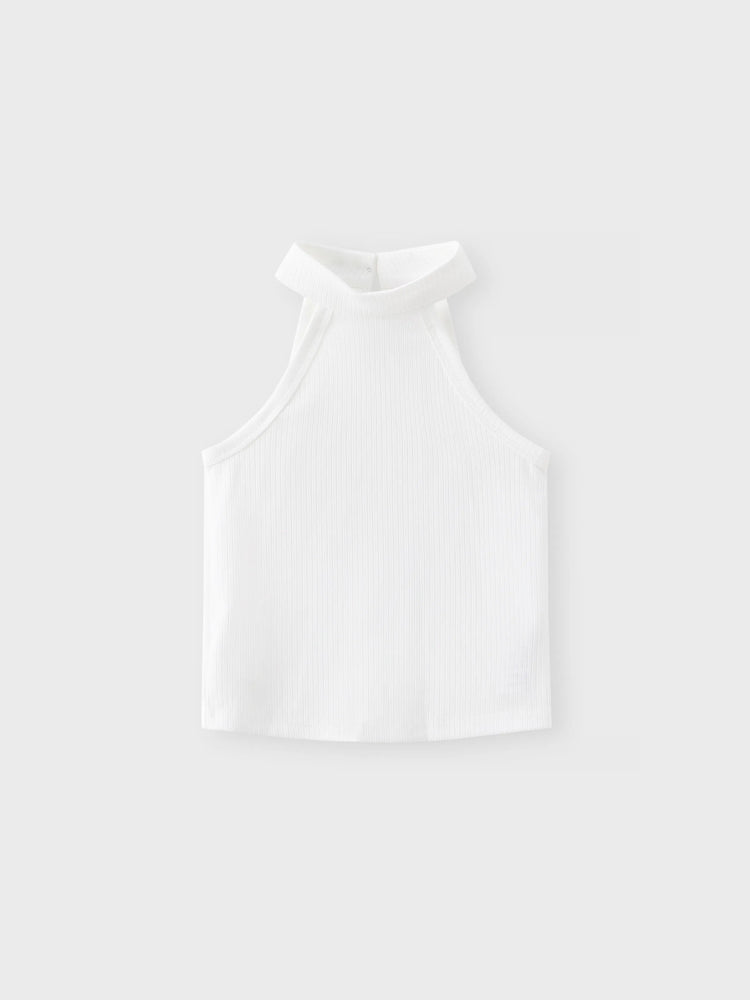 Ensemble 2 pièces débardeur côtelé dos nu et short ceinturé pour petite fille, blanc