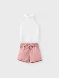 Ensemble 2 pièces débardeur côtelé dos nu et short ceinturé pour petite fille, blanc