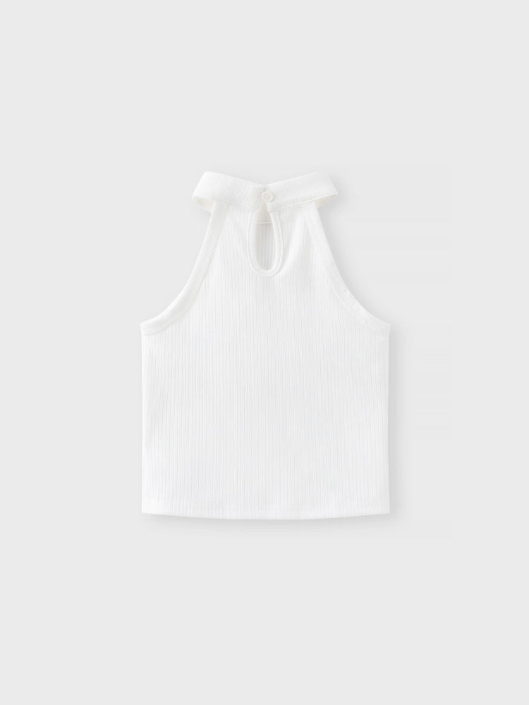 Ensemble 2 pièces débardeur côtelé dos nu et short ceinturé pour petite fille, blanc