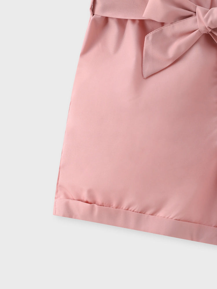 Ensemble 2 pièces débardeur côtelé dos nu et short ceinturé pour petite fille, blanc