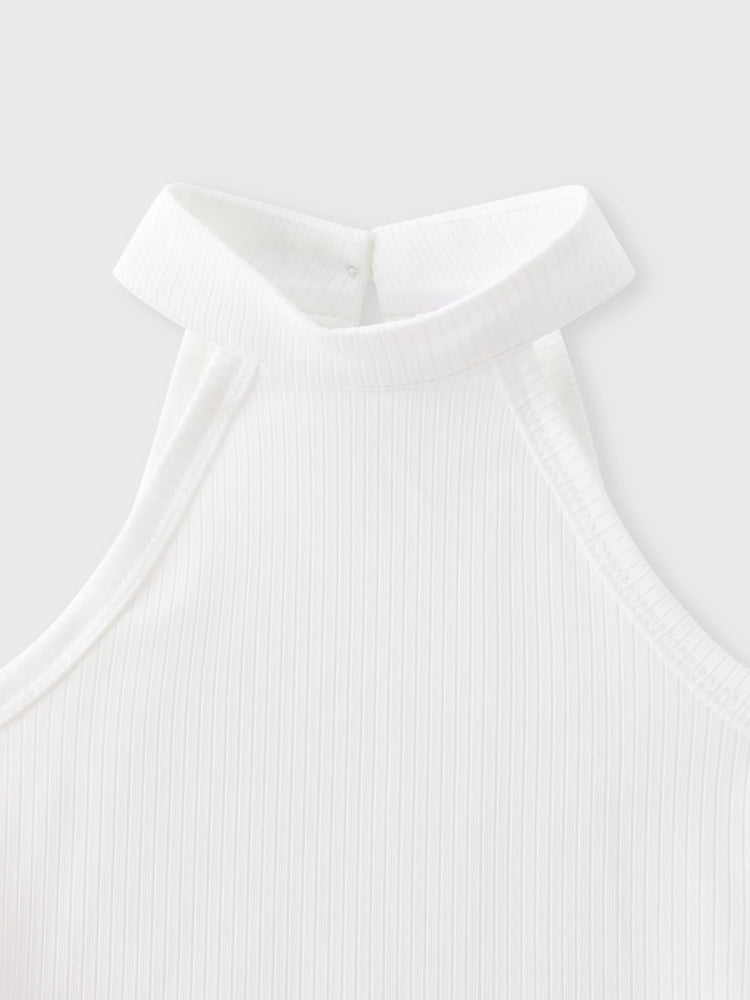 Ensemble 2 pièces débardeur côtelé dos nu et short ceinturé pour petite fille, blanc