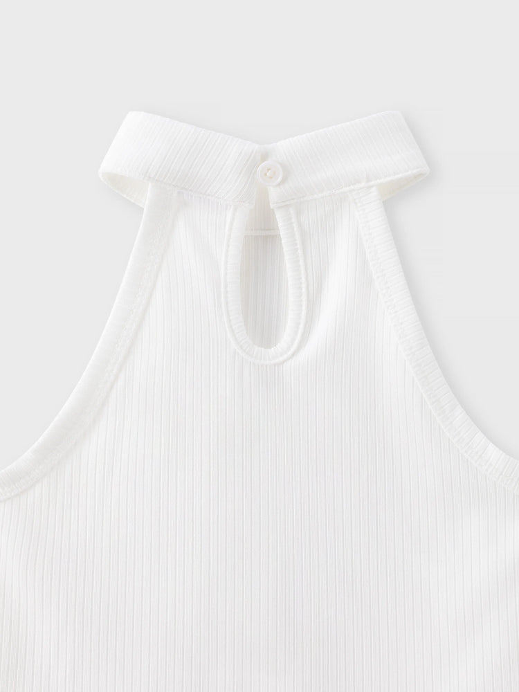 Ensemble 2 pièces débardeur côtelé dos nu et short ceinturé pour petite fille, blanc