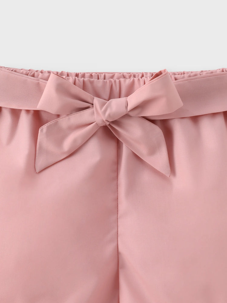 Ensemble 2 pièces débardeur côtelé dos nu et short ceinturé pour petite fille, blanc