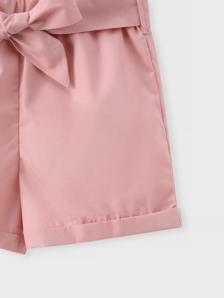 Ensemble 2 pièces débardeur côtelé dos nu et short ceinturé pour petite fille, blanc