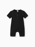 Baby Boy/Girl Cotton Ribbed Short-sleeve Button Up Romper Black