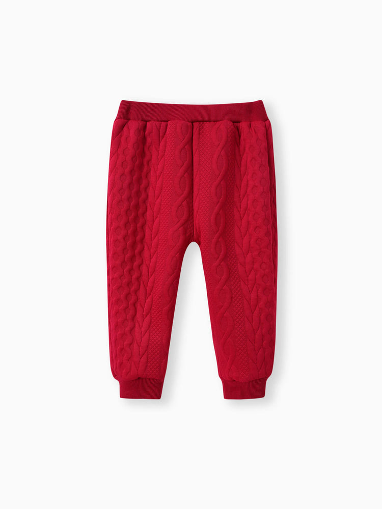 Ensemble 2 pièces bébé garçon/fille avec barboteuse à capuche texturée et pantalon rouge