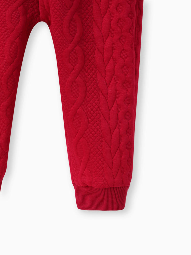 Ensemble 2 pièces bébé garçon/fille avec barboteuse à capuche texturée et pantalon rouge