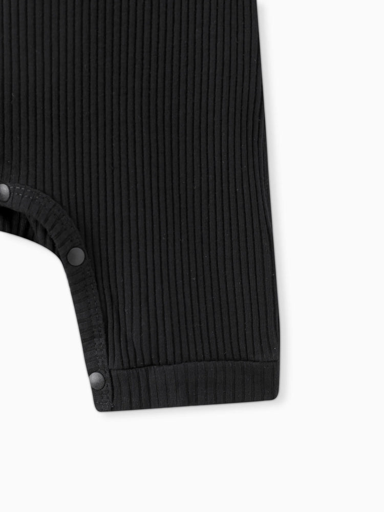 Baby Boy/Girl Cotton Ribbed Short-sleeve Button Up Romper Black