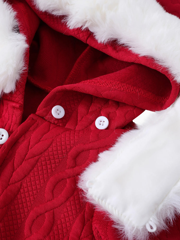 Ensemble 2 pièces bébé garçon/fille avec barboteuse à capuche texturée et pantalon rouge