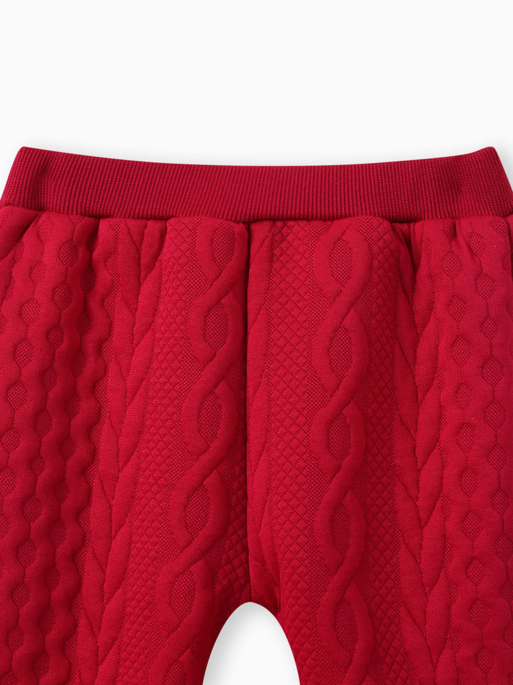 Ensemble 2 pièces bébé garçon/fille avec barboteuse à capuche texturée et pantalon rouge