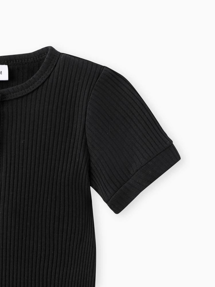 Baby Boy/Girl Cotton Ribbed Short-sleeve Button Up Romper Black