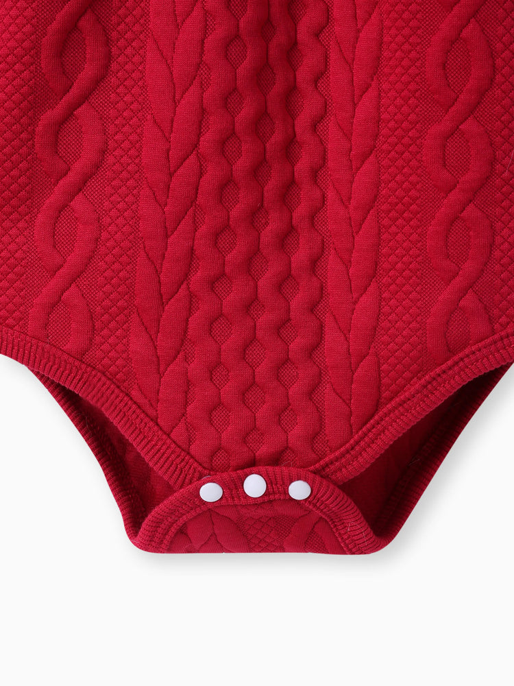 Ensemble 2 pièces bébé garçon/fille avec barboteuse à capuche texturée et pantalon rouge