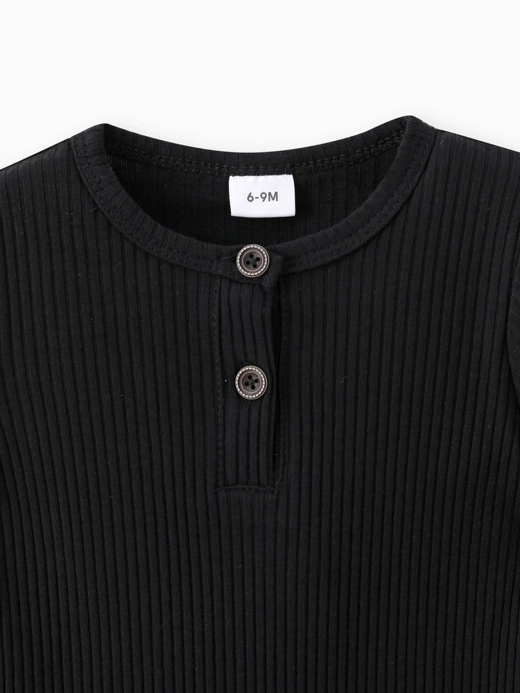 Baby Boy/Girl Cotton Ribbed Short-sleeve Button Up Romper Black
