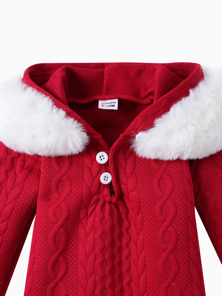 Ensemble 2 pièces bébé garçon/fille avec barboteuse à capuche texturée et pantalon rouge