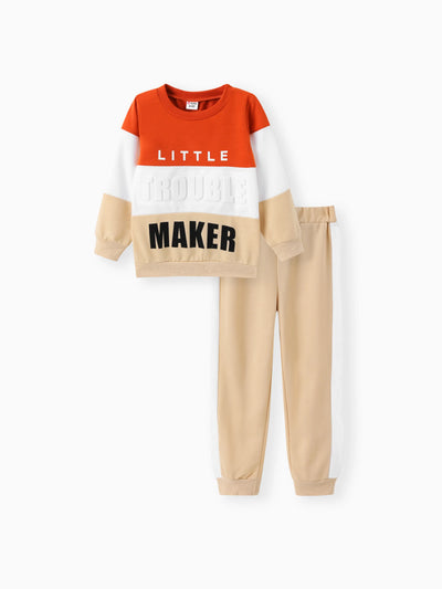 Ensemble 2 pièces sweat-shirt et pantalon à imprimé lettres tendance pour tout-petit garçon, couleur abricot