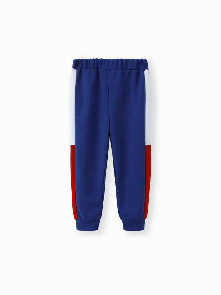 2pcs Toddler Boy Trendy Letter Print Colorblock Sweatshirt and Pants Set Blue