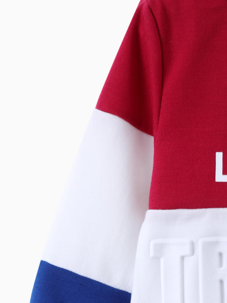 2pcs Toddler Boy Trendy Letter Print Colorblock Sweatshirt and Pants Set Blue