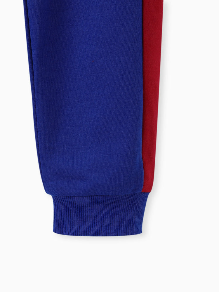 2pcs Toddler Boy Trendy Letter Print Colorblock Sweatshirt and Pants Set Blue
