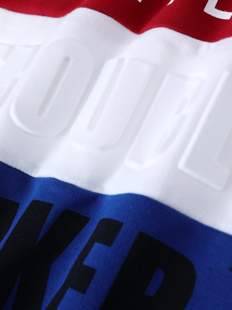 2pcs Toddler Boy Trendy Letter Print Colorblock Sweatshirt and Pants Set Blue