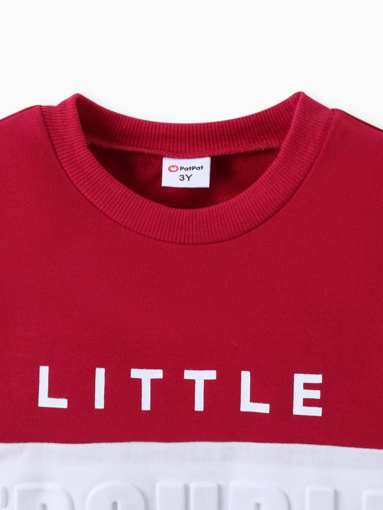 2pcs Toddler Boy Trendy Letter Print Colorblock Sweatshirt and Pants Set Blue