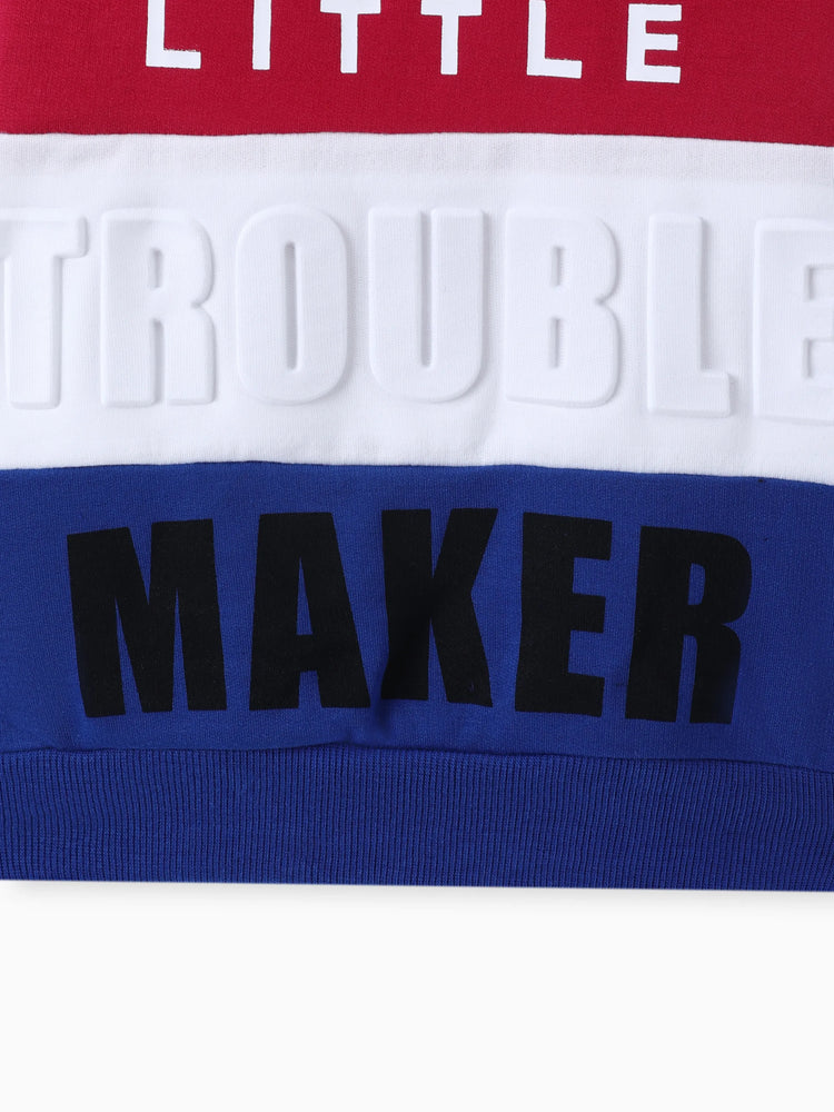 2pcs Toddler Boy Trendy Letter Print Colorblock Sweatshirt and Pants Set Blue