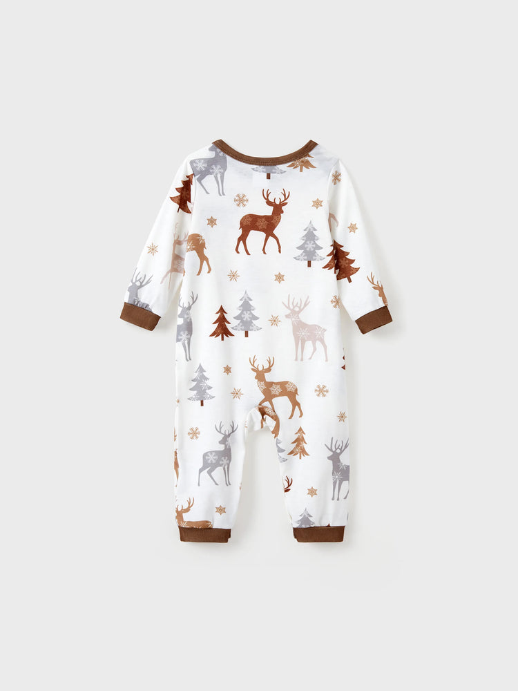 Christmas Family Matching Reindeer&Trees Print Long-sleeve Pajamas Sets White