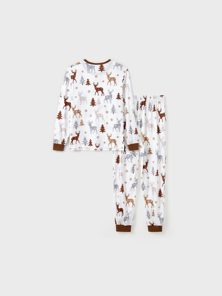 Christmas Family Matching Reindeer&Trees Print Long-sleeve Pajamas Sets White