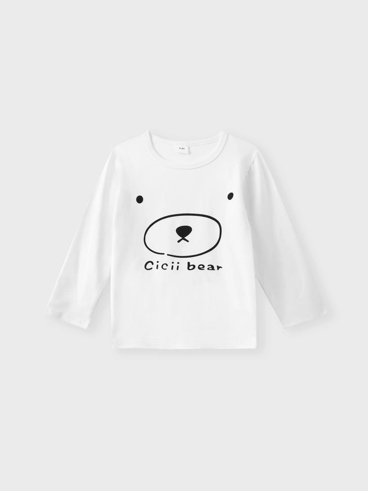 3-teilige Kind Junger Brief Bärendruck weißer Langarm-T-Shirt, Bomberjacke und elastische Hose Set khaki