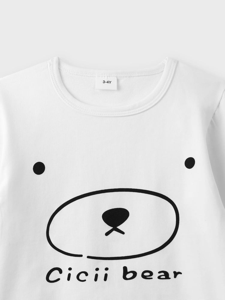 3-teilige Kind Junger Brief Bärendruck weißer Langarm-T-Shirt, Bomberjacke und elastische Hose Set khaki