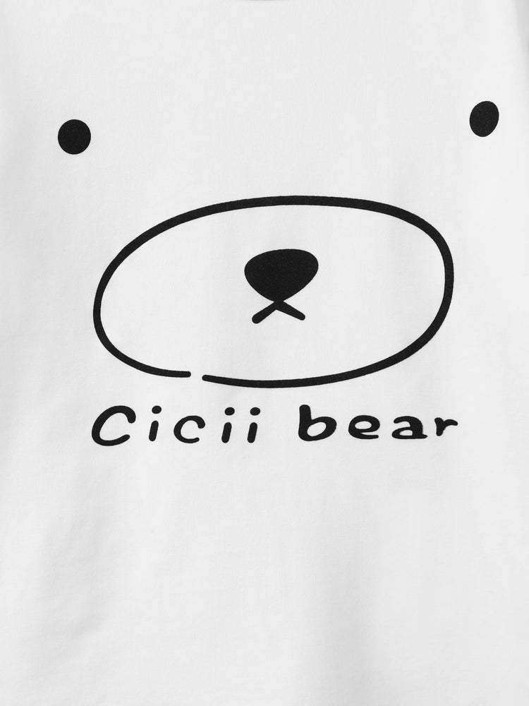 3-teilige Kind Junger Brief Bärendruck weißer Langarm-T-Shirt, Bomberjacke und elastische Hose Set khaki