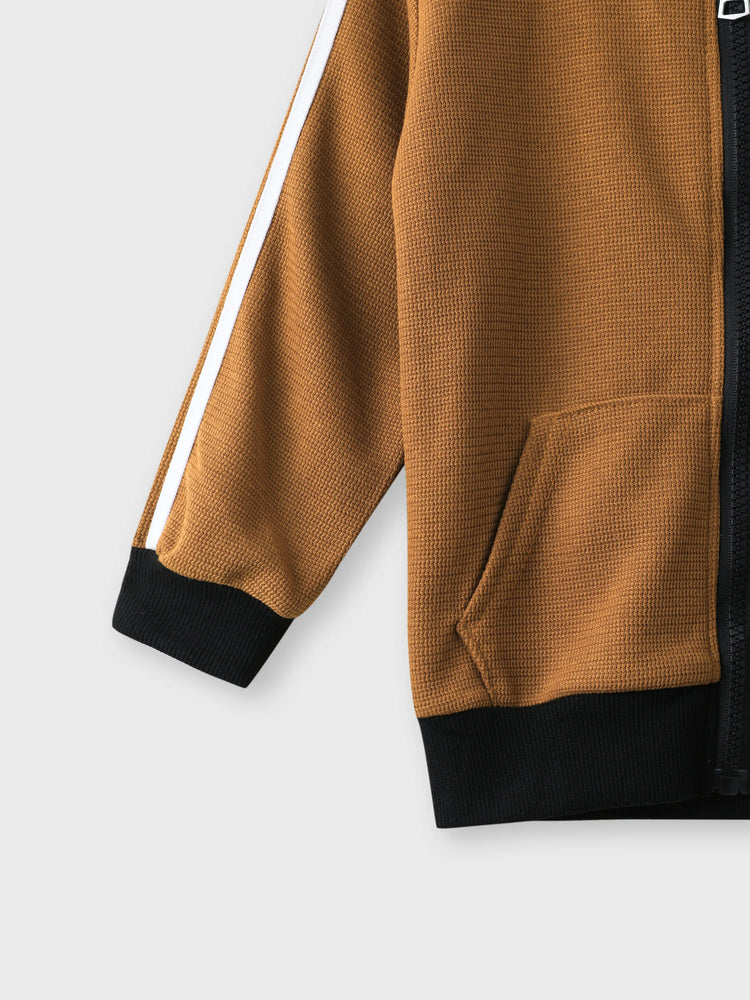 3-teilige Kind Junger Brief Bärendruck weißer Langarm-T-Shirt, Bomberjacke und elastische Hose Set khaki