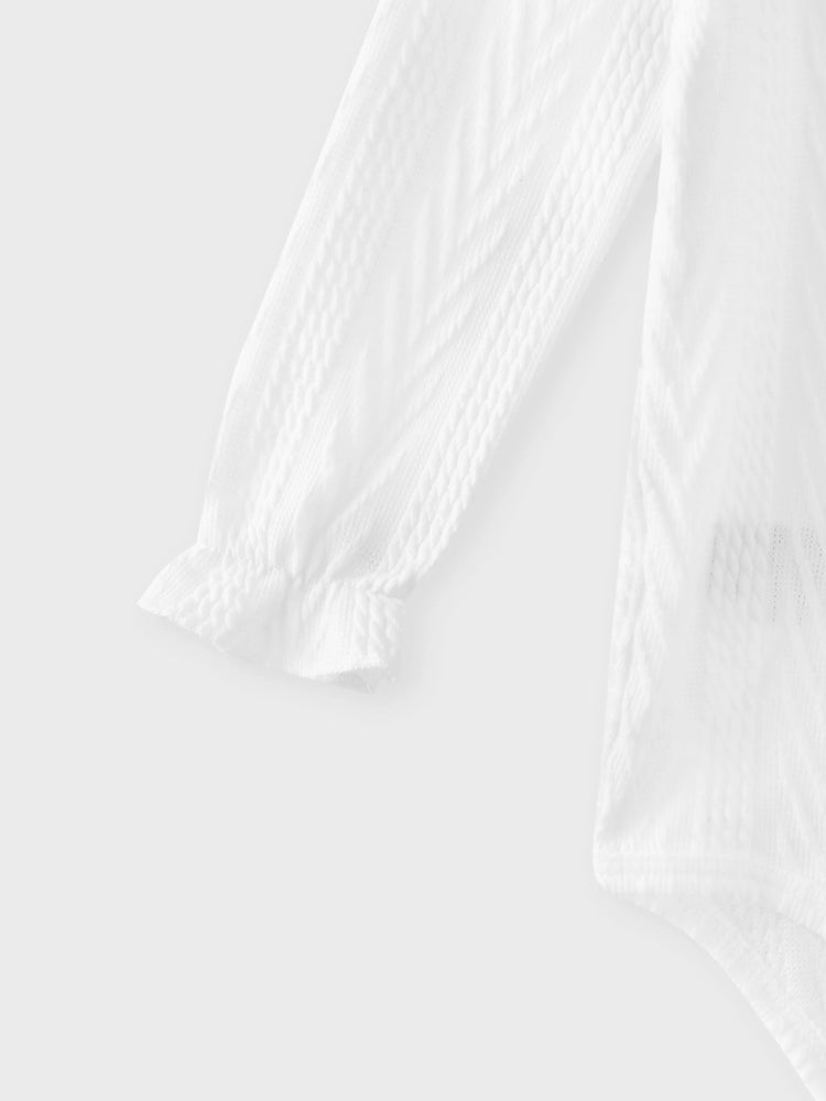 Baby Girl Outfits 3-piece Ruffled Cable Knit Textured White Sweater, Button Design Brown Skirt and Headband Set Brown