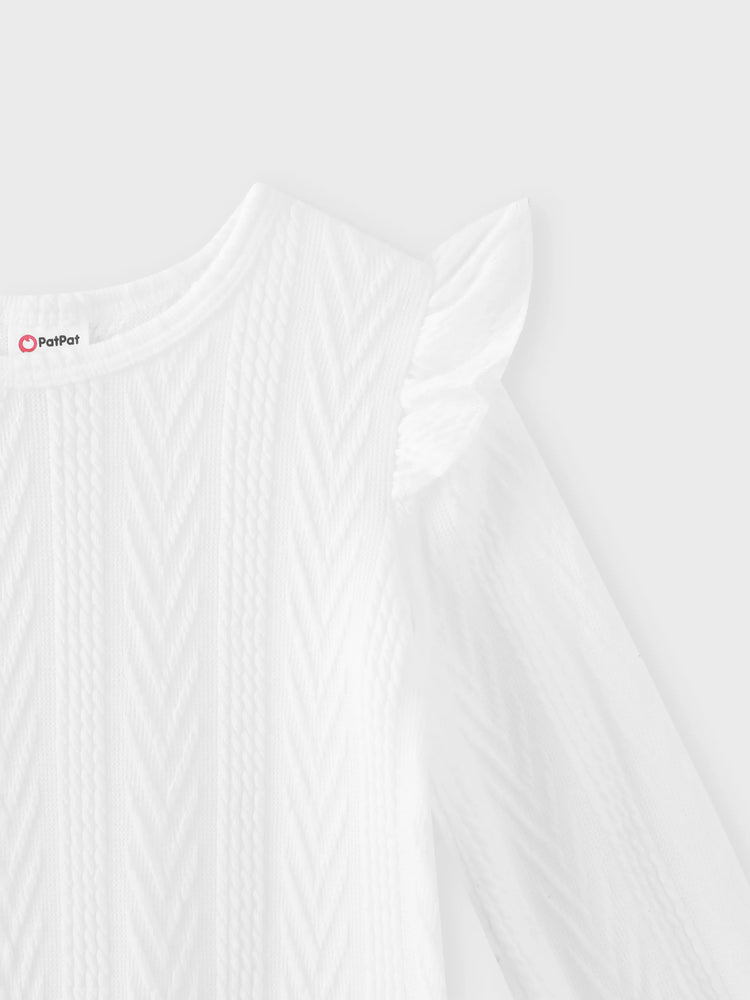 Baby Girl Outfits 3-piece Ruffled Cable Knit Textured White Sweater, Button Design Brown Skirt and Headband Set Brown