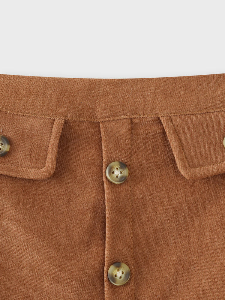 Baby Girl Outfits 3-piece Ruffled Cable Knit Textured White Sweater, Button Design Brown Skirt and Headband Set Brown