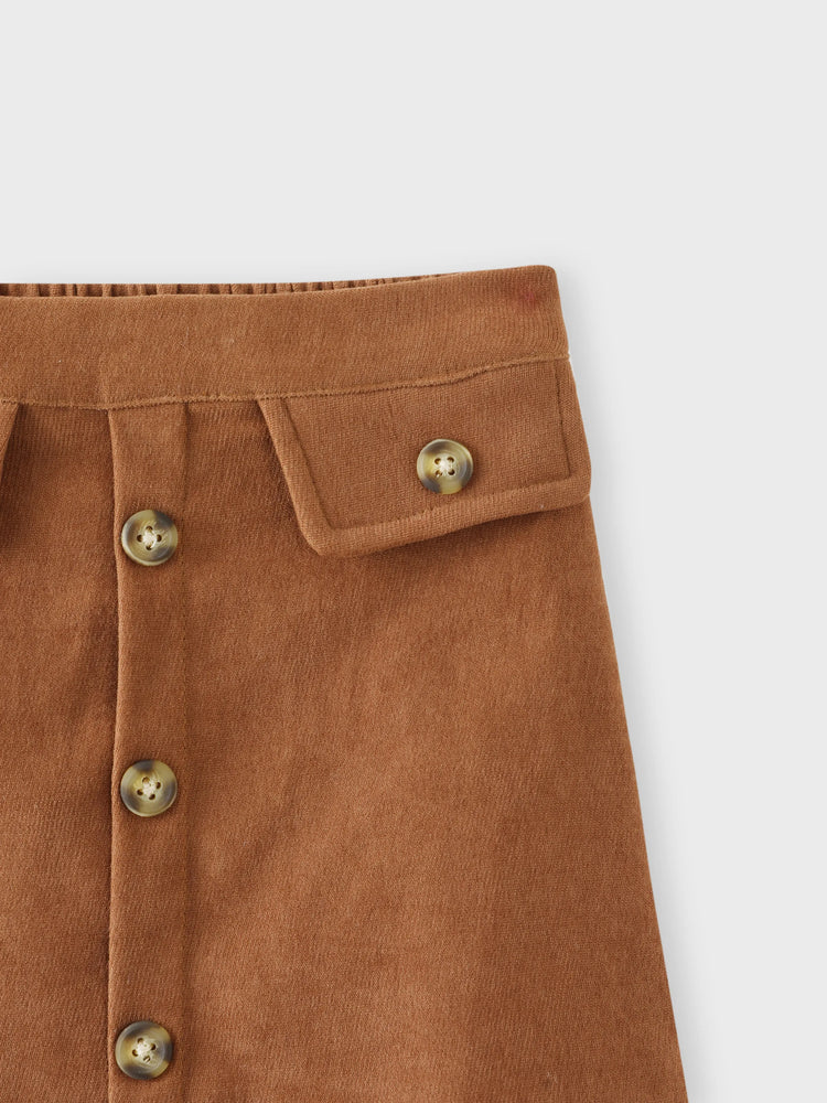 Baby Girl Outfits 3-piece Ruffled Cable Knit Textured White Sweater, Button Design Brown Skirt and Headband Set Brown