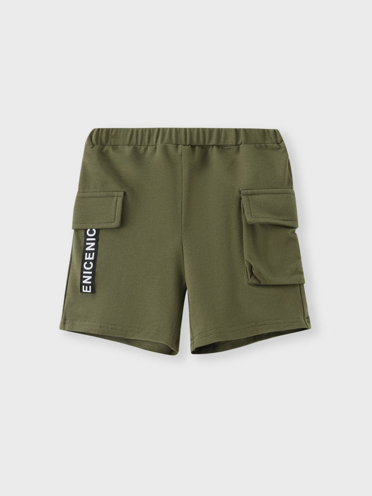 Ensemble 2 pièces pour tout-petit garçon, haut à manches courtes en coton avec poches plaquées et short cargo, vert armée