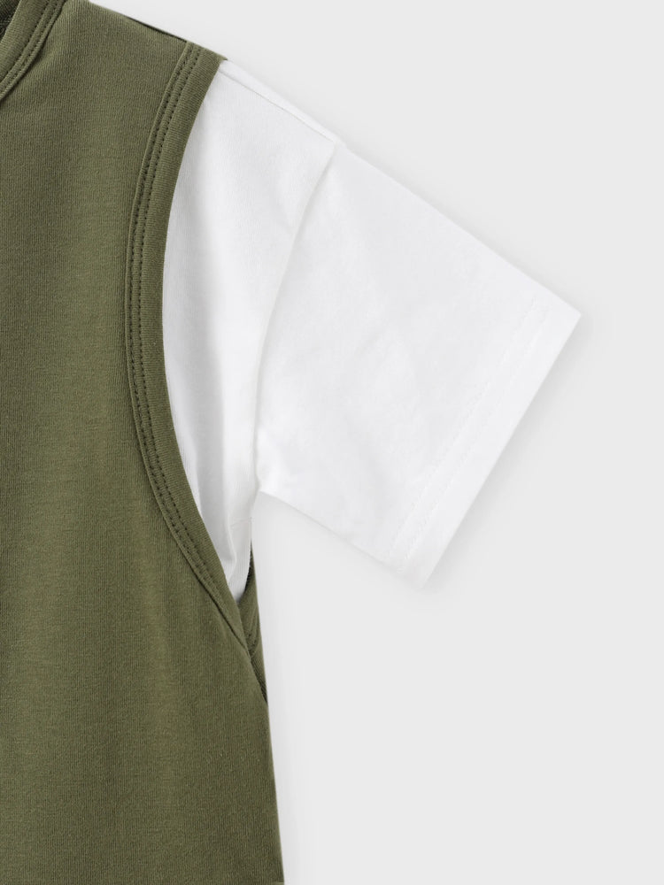 Ensemble 2 pièces pour tout-petit garçon, haut à manches courtes en coton avec poches plaquées et short cargo, vert armée