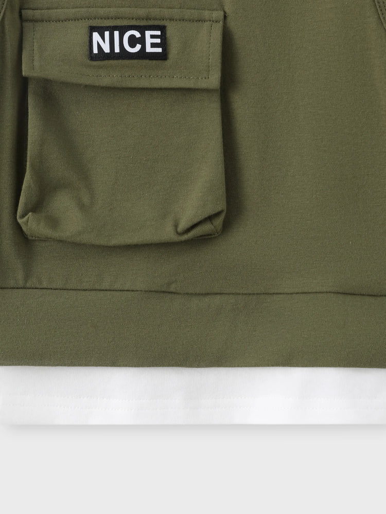 Ensemble 2 pièces pour tout-petit garçon, haut à manches courtes en coton avec poches plaquées et short cargo, vert armée