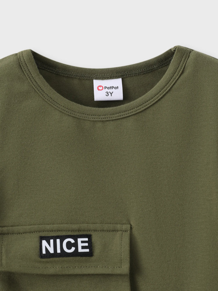 Ensemble 2 pièces pour tout-petit garçon, haut à manches courtes en coton avec poches plaquées et short cargo, vert armée