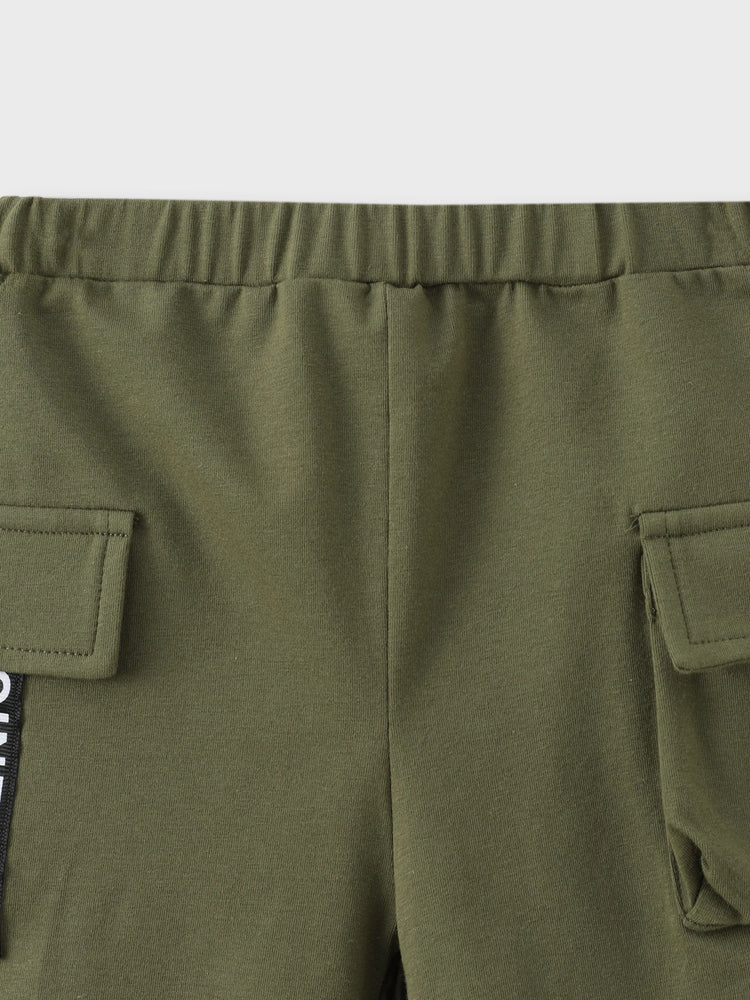 Ensemble 2 pièces pour tout-petit garçon, haut à manches courtes en coton avec poches plaquées et short cargo, vert armée