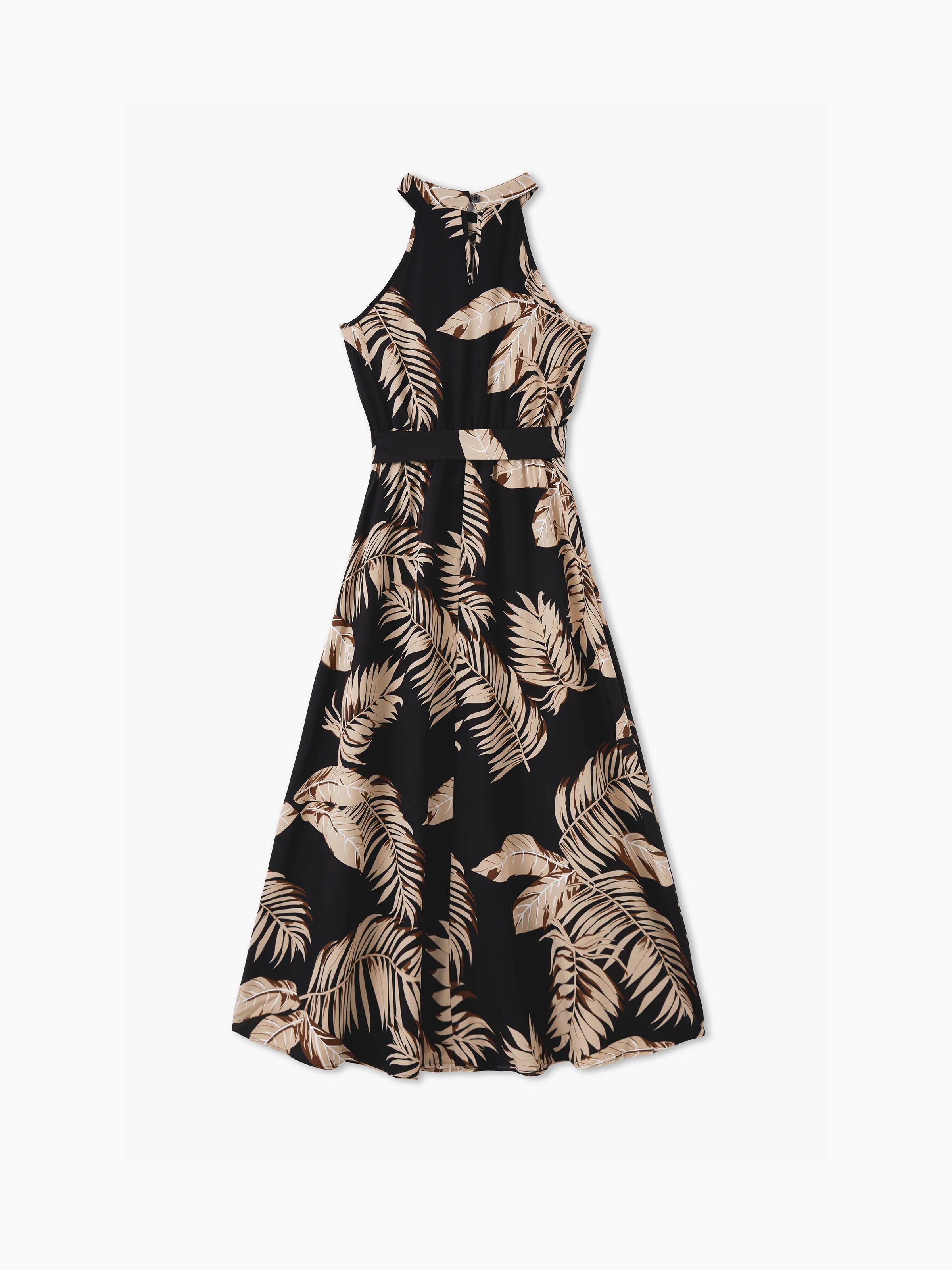 Family Matching Solid Leaf Sleeveless Halter Dresses And Short Sleeve Tops Sets Black, Black / Baby / 6-9M Family Matching Solid Leaf Sleeveless Halter Dresses And Short Sleeve Tops Sets Black, Black / Baby / 6-9M