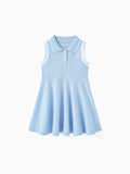 Robe décontractée unie pour fille - Col chemise, tissu polyester-élasthanne, 1 pièce bleu clair