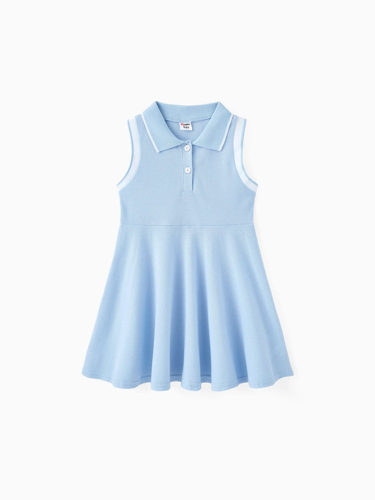 Robe décontractée unie pour fille - Col chemise, tissu polyester-élasthanne, 1 pièce bleu clair