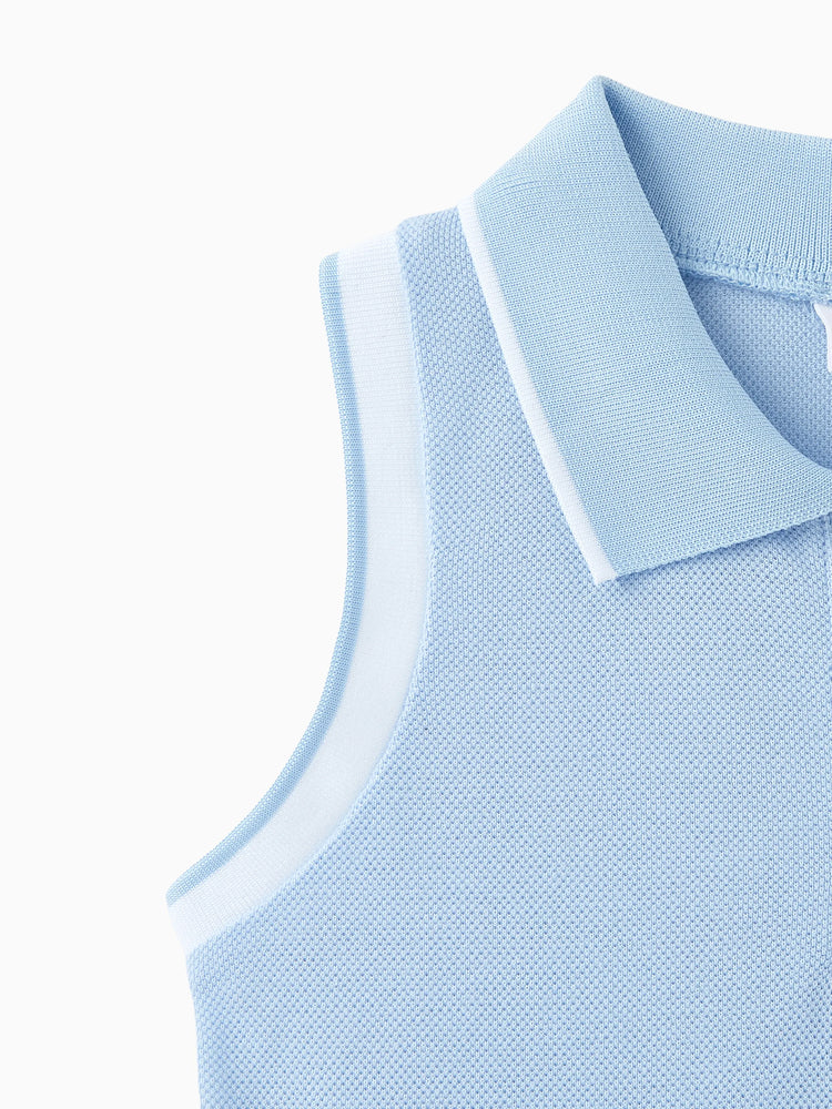 Robe décontractée unie pour fille - Col chemise, tissu polyester-élasthanne, 1 pièce bleu clair